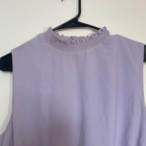 She & Sky | Lavender Sleeveless High Neck Semi Cropped Smocked Top - Picture 7 of 8